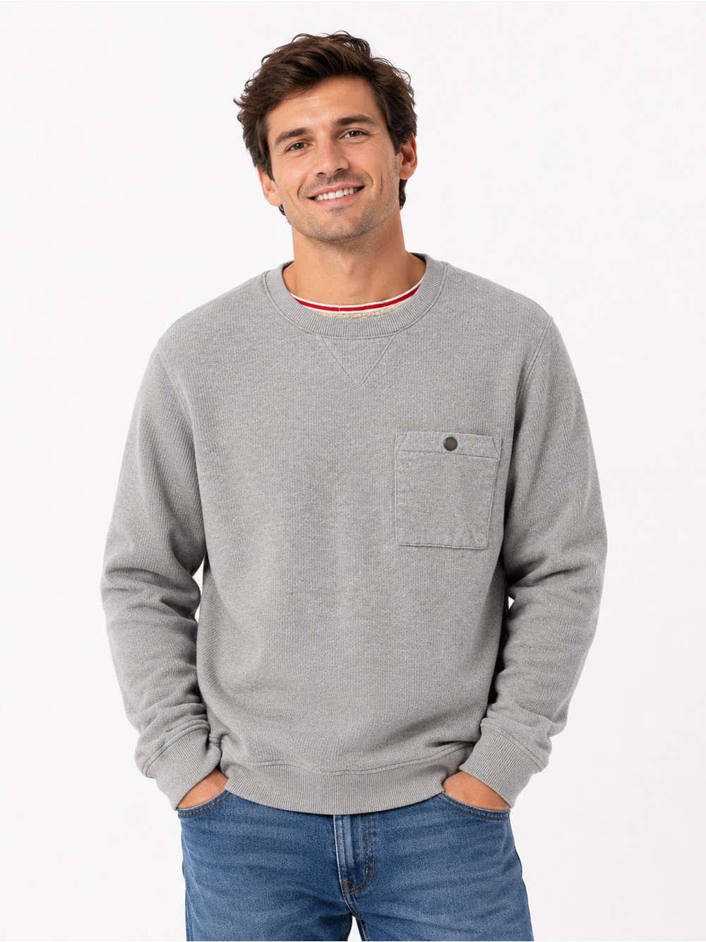 Coleman Gray Crewneck Sweater with Chest Pocket